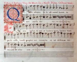 Bladmuziekpagina van een heilig werk door Giovanni Giacomo Gastoldi
