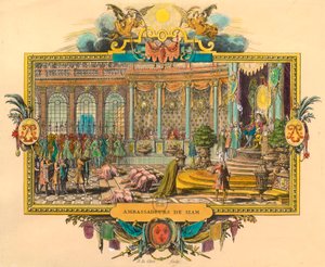 Siamese ambassadeurs aan het hof van koning Lodewijk XIV in 1686. Gravure. Privécollectie door Unknown artist