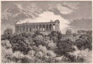 Zijaanzicht van de oude Helleense Tempel van Concord in Agrigento op Sicilië, Italië