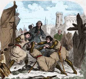 Simon IV van Montfort stierf (1150-1218) Franse aristocraat, bij het beleg van Toulouse in 1218.
