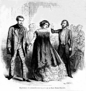Slaapwandelen: magnetisme en hypnose in de Bazaar de la Bonne-Nouvelle, gravure uit 1885 door Unknown artist