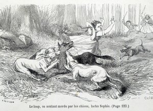 Sophie en de wolf - in De tegenslagen van Sophie door de Gravin van Ségur, Hachette door Unknown artist