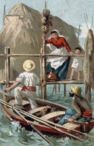 Sponsvissers in Cuba. Chromolithografie van het einde van de 19e eeuw. door Unknown artist