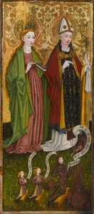 St. Barbara en St. Valentinus met Caspar von Laubenberg en zijn zonen, circa 1450 door Unknown artist