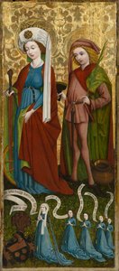 St. Catharina en St. Vitus met Anna von Freiberg en haar Dochters, circa 1450 door Unknown artist