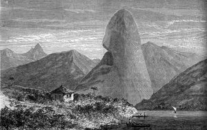 Suikerbroodberg, nabij Rio de Janeiro, Brazilië. Gravure in 