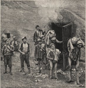 Zwavelwinning (Zolfara) in Sicilië, tekening door Unknown artist