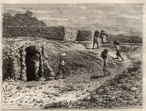 Zwavel - Een zwavelmijn in Girgenti, Sicilië - gravure in 