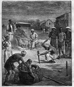 Straf van twee piraten in Tonkin - De Tonkin Piraat - illustratie voor de roman door Pierre Mael (Charles Causse en Charles Vincent) gravure in 