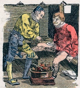 Chirurg die een wond behandelt in 1528. door Unknown artist
