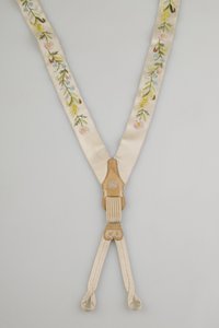 Bretels, ca.1880, Geborduurd wit satijn, leer, zilver, Maker onbekend