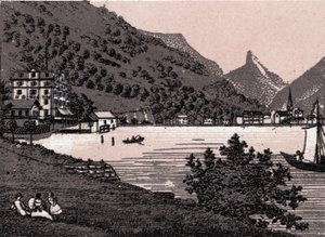 Zwitserland: uitzicht op de stad Fluelen. in 