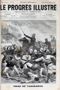 Inname van Antananarivo - Franse militairen vielen Antananarivo binnen in 1895 - Verovering van Madagaskar - inname van Tananarive door het Franse expeditieleger op 30 september 1895 - gravure in 
