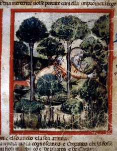 Thamar (Tamar) wordt bezeten door Amnon (Ammon) Miniatuur uit codex 212 (of padovano codice of Bijbel van Padua) 1390-1400 Rovigo, Accademia dei Concordi
