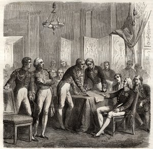 Het verdrag van Evoramonte - In het licht van de aanspraak van Don Carlos op de Spaanse troon, de Vierzijdige Alliantie (Charles-Maurice de Talleyrand - Don Manuel Pando-Fernandez) door Unknown artist