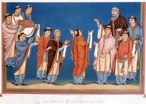 De kanunniken van Sint Martin van Tours bieden koning Karel de Kale een bijbel aan, geschreven in hun abdij