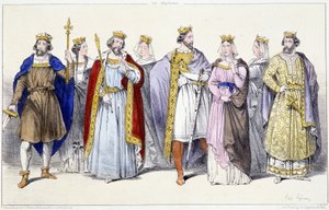 De Karolingen: Hugues Capet, Adelaide, Robert, Constance, Hendrik I, Anna van Rusland, Berthe, Filips I - in "Rois et Reines de France en estampes", Parijs, ed. Swift door Unknown artist
