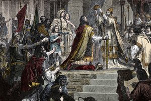 De Kroning van Karel de Grote - Kroning van Karel de Grote (742 - 814) in 800 door paus Leo III door Unknown artist