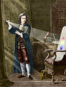 De Engelse natuurkundige Isaac Newton (1642-1727) die licht ontleedt met een glazen prisma door Unknown artist