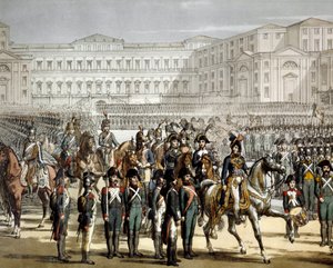De Franse generaal en koning van Napels Gioacchino (Joachim) Murat (1767-1815) inspecteert de Cisalpijnse militie voor de Villa Reale de Monza op 07/08/1801 door Unknown artist
