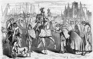 De Fransen gingen op 23 juni 1451 naar Bordeaux onder Karel VII, het einde van de herovering tegen de Engelsen. Gravure van de 19e eeuw