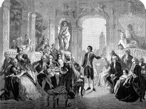 De Duitse dichter Johann Wolfgang Goethe aan het hof van Markgraaf Frederik van Baden. Gravure naar het schilderij van Federico Pecht. door Unknown artist