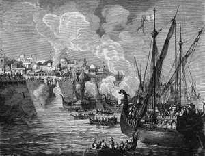 Het Griekse vuur gebruikt door de belegeraars en de belegerden bij het beleg van Constantinopel door Mohammed II in 1453. In 