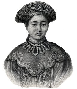 De keizerin van Japan Haruko, vrouw van Mikado Mutsuhito (1852-1912) - gravure uit 1892