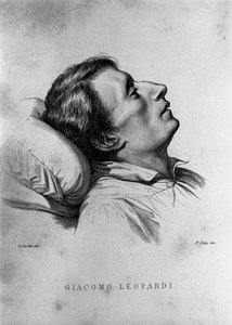 De Italiaanse dichter Giacomo Leopardi (1798-1837) op zijn sterfbed
