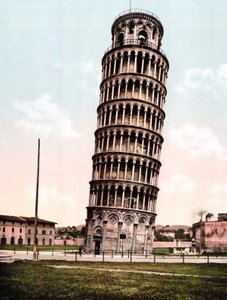De scheve toren van Pisa. Gravure uit het einde van de 19e eeuw