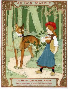 Roodkapje ontmoet de wolf - Bon Marché reclame-etiket