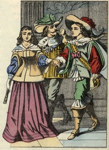 De Markies van Carabas, de prinses en de koning in het kasteel. Illustratie van het sprookje 