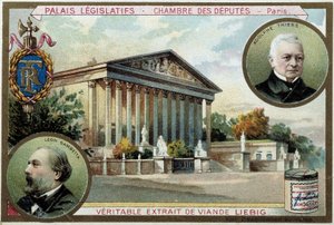 De Nationale Vergadering en portretten van Gambetta en Thiers
