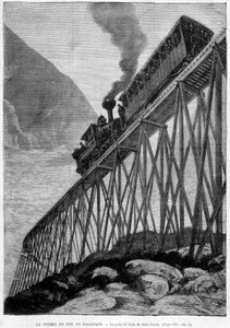De Pacific Railway op de Dale Creek Wood Bridge - gravure, eind 19e eeuw door Unknown artist