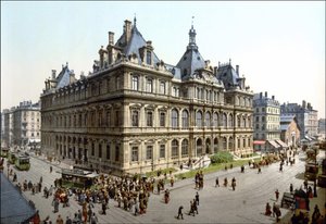 Het Palais de la Bourse in Lyon. Fotochrome rond 1890 door Unknown artist