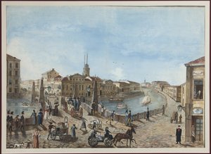 De Rode Brug over de Moika-rivier in Sint-Petersburg door Unknown artist
