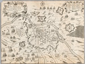 Het beleg van Colchester door Lord Fairfax, zoals het was met de linie en buitenwerken 1648 (gravure) door Unknown artist
