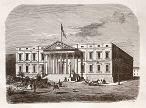 Het Spaanse Parlement (Congresso de los diputados), Madrid. Gravure 19e eeuw