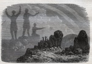 Het spook van de Brocken in de Harzbergen (gravure uit 1877) door Unknown artist