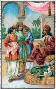 De sultan en zijn zonen. Geschiedenis van Prins Ahmed en de fee Paris-Banou. Verhaal van 1001 nachten. Chromolithografie van het einde van de 19e eeuw. door Unknown artist