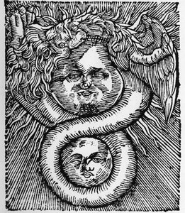 De Zon en de Maan: verenigd door de Draak - Gravure uit het werk van Basil Valentine 