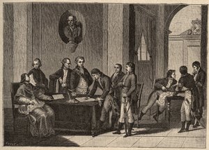 Het Verdrag van Tolentino of de Vrede van Tolentino is een vredesverdrag ondertekend op 19 februari 1797 in Tolentino, Italië, tussen Frankrijk en de Pauselijke Staten. (Tussen generaal Bonaparte en paus Pius VI (1717-1799). De paus doet afstand van Avigno door Unknown artist