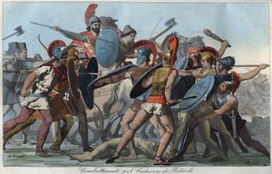 De Trojaanse Oorlog - Slag om het lichaam van Patroclus - gravure uit 