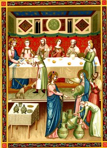 Het bruiloftsfeest in Kana, Miniatuur uit een manuscript uit de 14e eeuw door Unknown artist