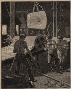 De kunst van glas: ijs maken. Stap genaamd “de grote stroom”. Gravure uit 1885 in “Les arts et métiers illustrés” door Adolphe BITARD door Unknown artist