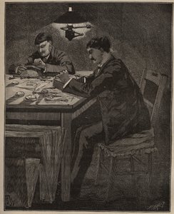 De kunst van de edelsteenbewerking: graveren van cameeschelp. Gravure uit 1885 in 