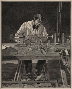 De kunst van de draaibank: het vormen van een torso kolom. Gravure uit 1885 in 