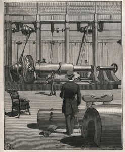 De kunst van de tour: het schieten van een stalen monstergeschut. Gravure uit 1885 in 