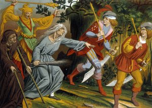 De bedelaar, de gek, de heks en de sergeanten van wapens door Unknown artist
