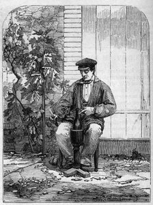 Het bottelen van Champagnewijn. Gravure uit 1864. door Unknown artist